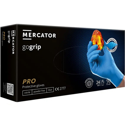 Перчатки хозяйственные Mercator GoGrip PRO нитриловые без пудры нестерильные, голубые, размер L, 50 штук