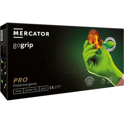 Перчатки хозяйственные Mercator GoGrip PRO Green нитриловые без пудры нестерильные, салатовые, размер M, 50 штук
