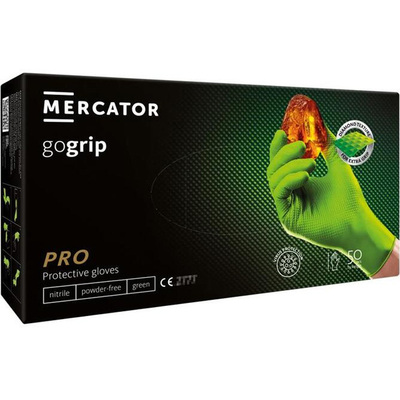 Перчатки хозяйственные Mercator GoGrip PRO Green нитриловые без пудры нестерильные, салатовые, размер L, 50 штук