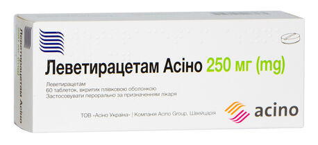 Леветирацетам Асино таблетки, п/плен. обол. по 250 мг №60 (10х6)