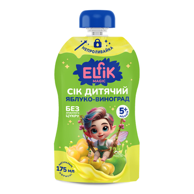 Сок Elfik Magic Яблоко-Виноград без сахара для детей с 5 месяцев, 175 мл