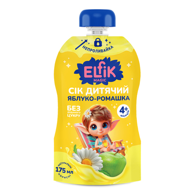 Сок Elfik Magic Яблоко-Ромашка без сахара для детей с 4 месяцев, 175 мл