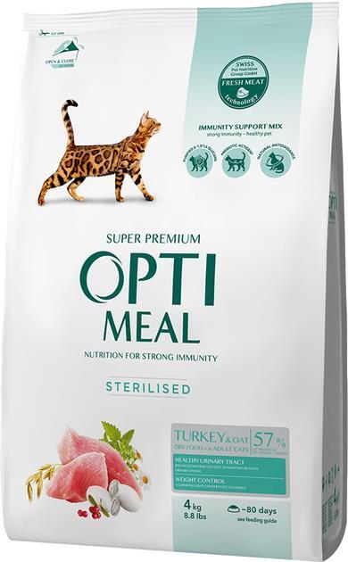 Корм сухой для стерилизованных кошек Optimeal индейка и овес, 4 кг