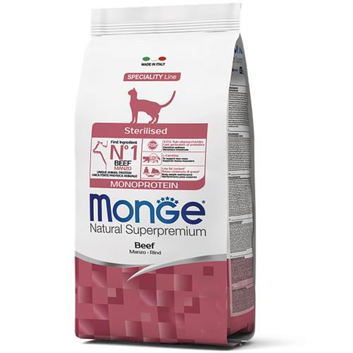 Корм сухой Monge Сat Monoprotein Sterilised для стерилизованных кошек с говядиной, 1,5 кг