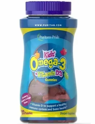Омега-3 з вітаміном Д3 для дітей Puritan's Pride Children's Omega 3 with D3 Gummies, 120 жувальних цукерок
