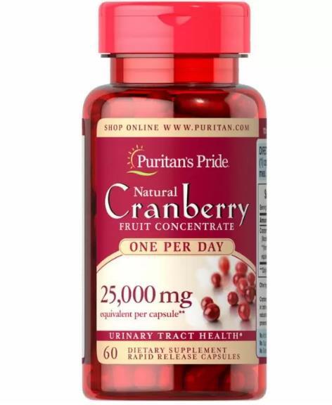 Клюква Puritan's Pride Cranberry Fruit Concentrate 25000 мг, 1 на день, 60 капсул