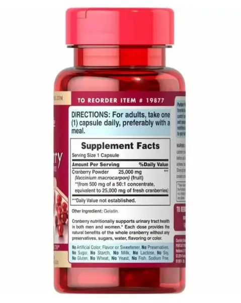 Журавлина Puritan's Pride Cranberry Fruit Concentrate 25000 мг, 1 на день, 60 капсул