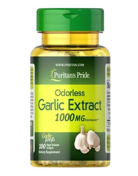 Чеснок Puritan's Pride Garlic Odorless 1000 мг, без запаха, 100 гелевых капсул