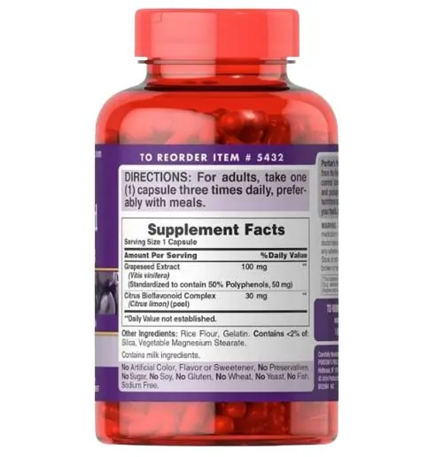 Екстракт виноградних кісточок Puritan's Pride Grapeseed Extract 100 мг, 200 капсул