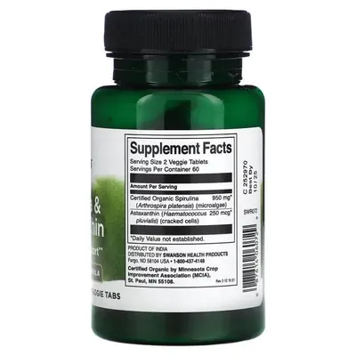 Спіруліна органічна та астаксантин Swanson Organic Spirulina & Astaxanthin, 120 рослинних таблеток