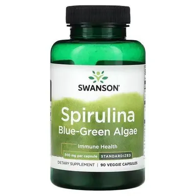 Спіруліна синьо-зелені водорості Swanson Spirulina Blue-Green Alhae, 90 рослинних капсул