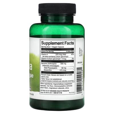 Спіруліна синьо-зелені водорості Swanson Spirulina Blue-Green Alhae, 90 рослинних капсул