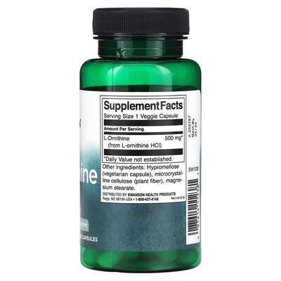 L-орнітин Swanson L-Ornithine, 60 рослинних капсул