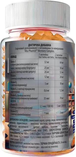 Вітамінно-мінеральний комплекс Vita PharmX Memory Complex для дітей, 60 жувальних пастилок