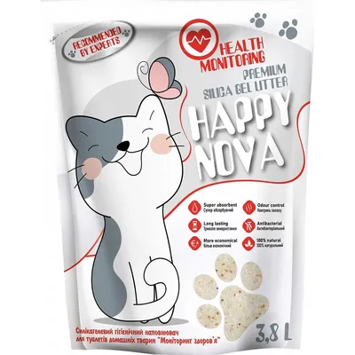 Наповнювач для котячого туалету Happy Nova Health monitoring силікагелевий, 3,8 л
