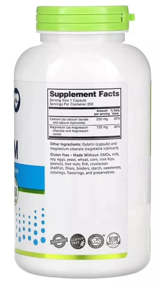 Кальцій та Магній NutriBiotic Calcium Magnesium, 250 капсул