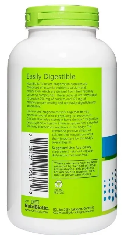 Кальцій та Магній NutriBiotic Calcium Magnesium, 250 капсул