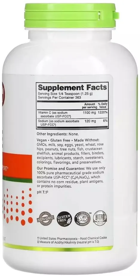 Аскорбат натрію Буферизований вітамін С NutriBiotic Sodium Ascorbate Immunity, 454 г