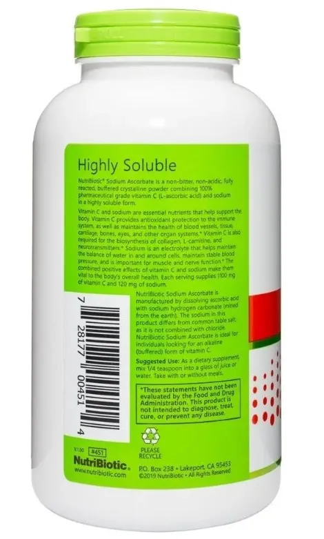 Аскорбат натрію Буферизований вітамін С NutriBiotic Sodium Ascorbate Immunity, 454 г