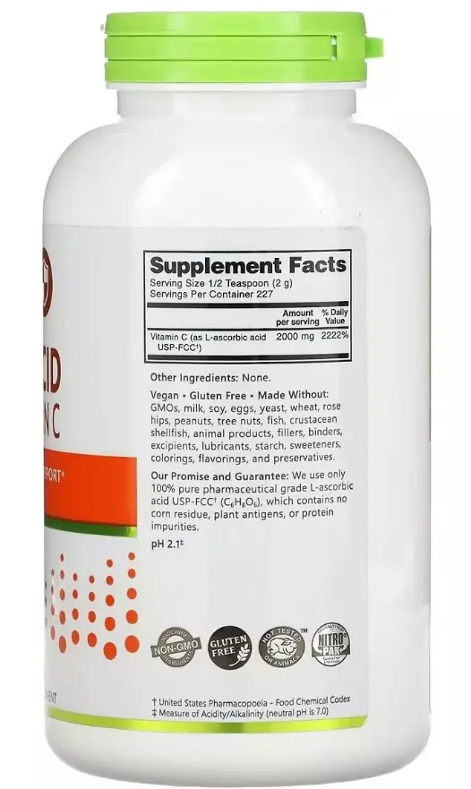 Аскорбінова кислота Вітамін C NutriBiotic Ascorbic Acid 100% Pure Vitamin C, 454 г