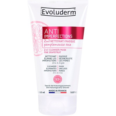 Маска Evoluderm для обличчя 2 в 1 очищуюча з екстрактом рожевого грейпфруту проти недосконалостей шкіри, 150 мл