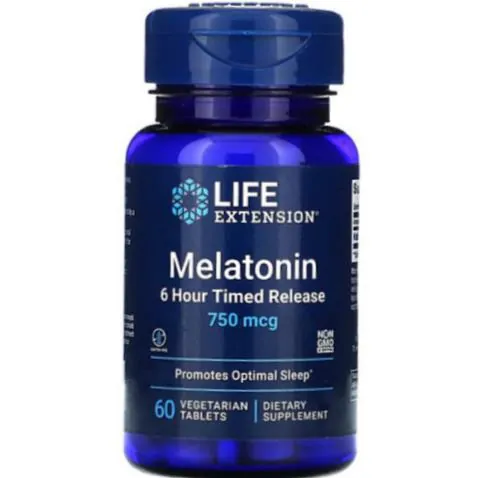 Мелатонін Life Extension Melatonin 6 Hour Timed Release 750, 60 веганських таблеток