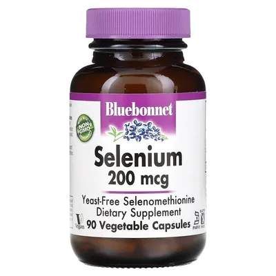 Селен Bluebonnet Nutrition Selenium 200 мкг, без дріжджів, 90 вегетаріанських капсул