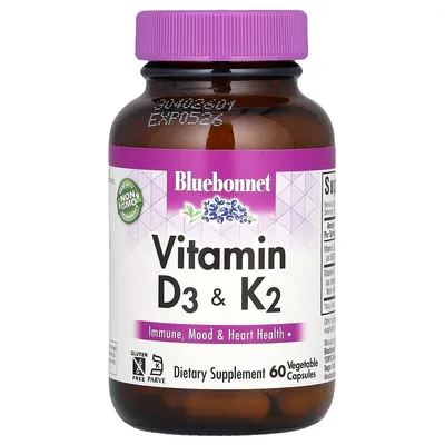 Вітаміни D3 та K2 Bluebonnet Nutrition Vitamin D3 & K2, 60 вегетаріанських капсул