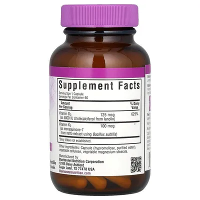Вітаміни D3 та K2 Bluebonnet Nutrition Vitamin D3 & K2, 60 вегетаріанських капсул