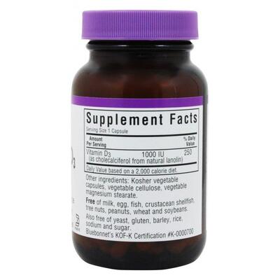 Витамин D3 1000IU Bluebonnet Nutrition, 90 растительных капсул