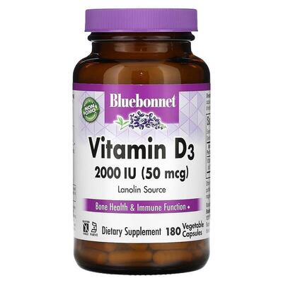 Витамин D3 2000 IU Bluebonnet Nutrition Vitamin D3, 180 растительных капсул