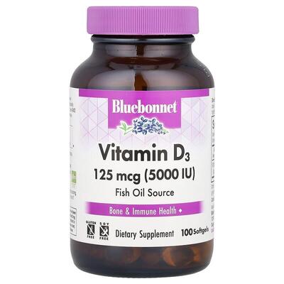 Витамин D3 5000IU Bluebonnet Nutrition Vitamin D3, 100 мягких желатиновых капсул