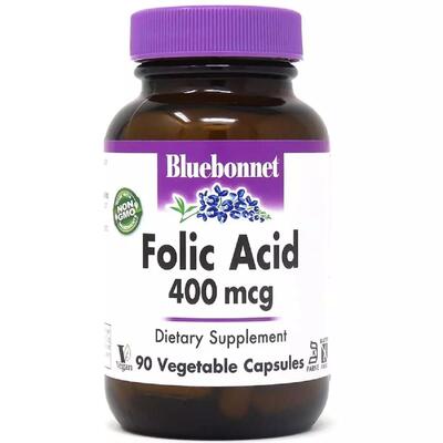 Фолиевая кислота 400 мг Bluebonnet Nutrition Folic Acid, 90 вегетарианских капсул