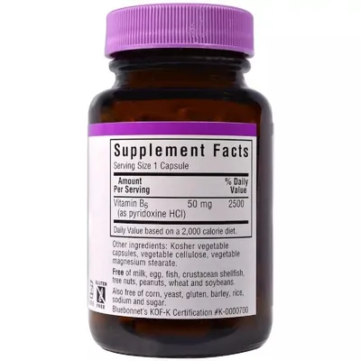 Вітамін B6 Bluebonnet Nutrition Vitamin B6 50 мг, 90 вегетаріанських капсул