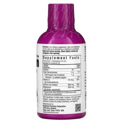 Кальций и Магний цитрат + Витамин D3 Bluebonnet Nutrition натуральный вкус ягодного ассорти, 472 мл