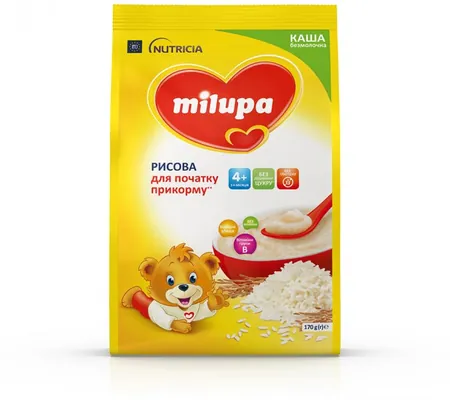 Каша безмолочна Milupa рисова для початку прикорму для дітей з 4 місяці, 170 г