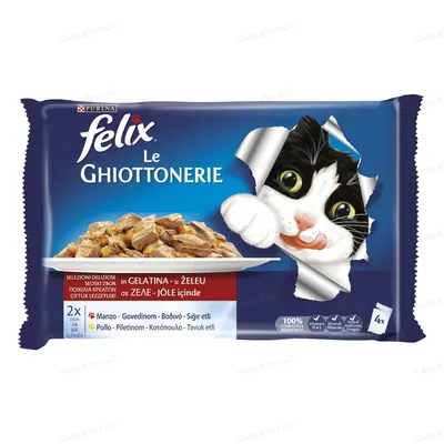 Корм вологий для кішок Purina Felix Le Ghiottonerie з яловичиною, 4 штуки по 100 г