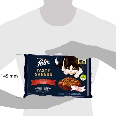 Корм вологий для кішок Purina Felix Tasty Shreds М'ясний набір, 4 штуки по 80 г