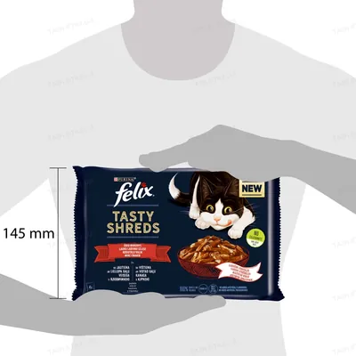 Корм вологий для кішок Purina Felix Tasty Shreds М'ясний набір, 4 штуки по 80 г