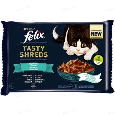 Корм вологий для кішок Purina Felix Tasty Shreds Рибний мікс, 4 штуки по 80 г