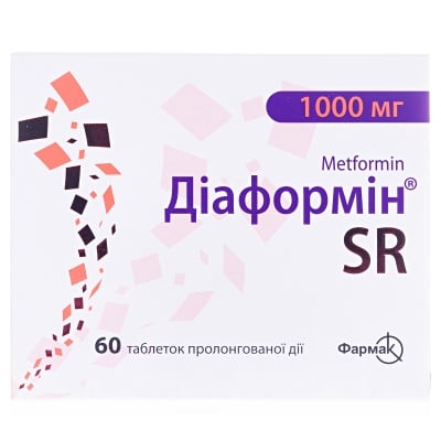 Діаформін SR таблетки прол./д. по 1000 мг №60 (10х6)