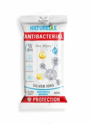 Серветки вологі Naturelle Antibacterial з вітаміном Е та іонами срібла, 15 штук