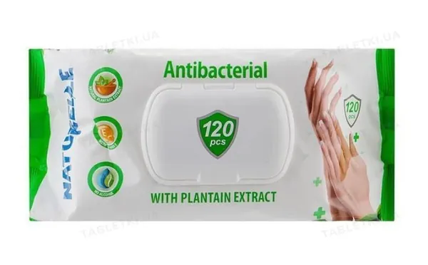 Серветки вологі Naturelle Antibacterial з екстрактом подорожника, 120 штук