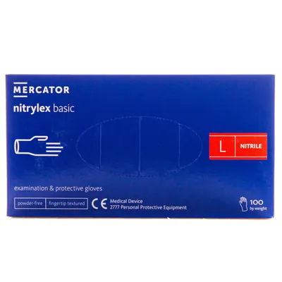 Рукавички оглядові Mercator Nitrylex basic нітрилові непудровані, розмір L, нестерильні, сині, пара