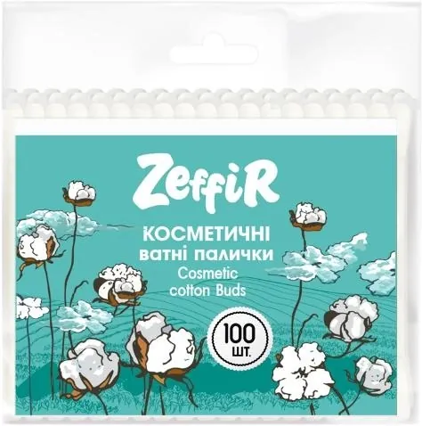 Ватні палички Zeffir косметичні в пакеті, 100 штук
