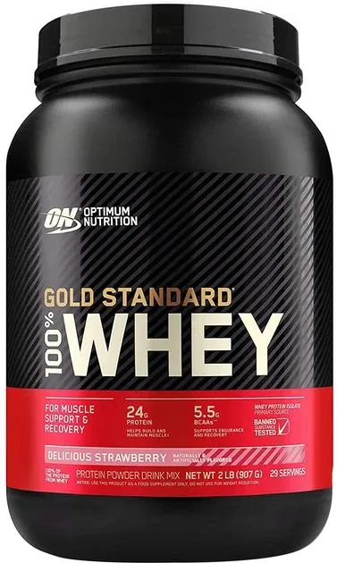Протеїн сироватковий змішаний Optimum Nutrition Gold Standard 100% Whey, смачна полуниця, 900 г