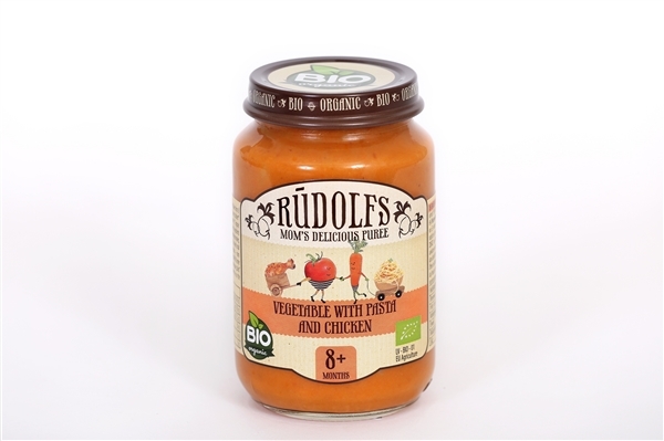 Пюре мясо-овощное Rudolfs Овощи с макаронами и курицей, 190 г