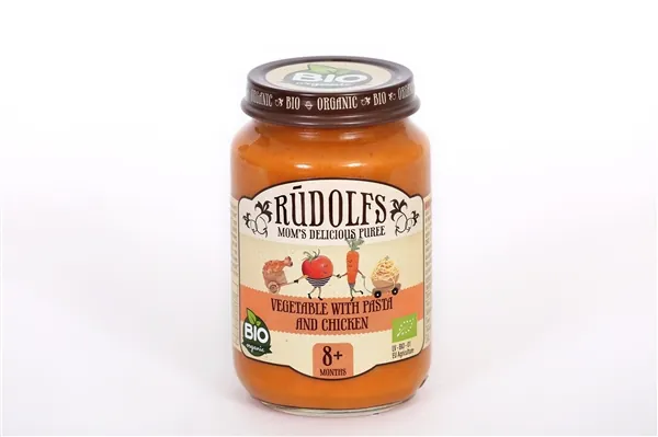 Пюре м'ясо-овочеве Rudolfs Овочі з макаронами та куркою, 190 г