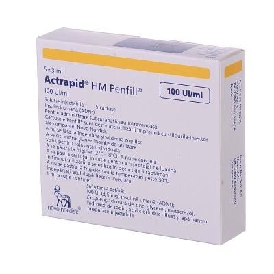 Актрапид HM пенфил раствор д/ин. 100 МЕ/мл по 3 мл №5 в картр.