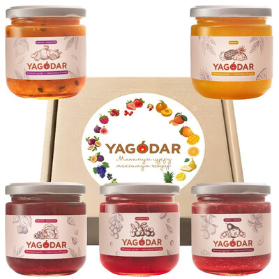 Набор джемов Yagodar с минимумом сахара, 5 шт х 210 г
